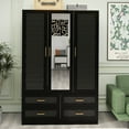 UrbEleg Wardrobe Armoire Closet with Mirror & Drawers, Modern Black