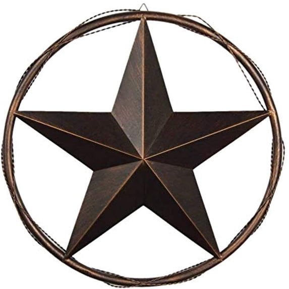 Urbalabs 24" Metal Barn Star Western Decor Cast Wire Rope Circle Ring Rustic Wall Decor Texas Lone Star