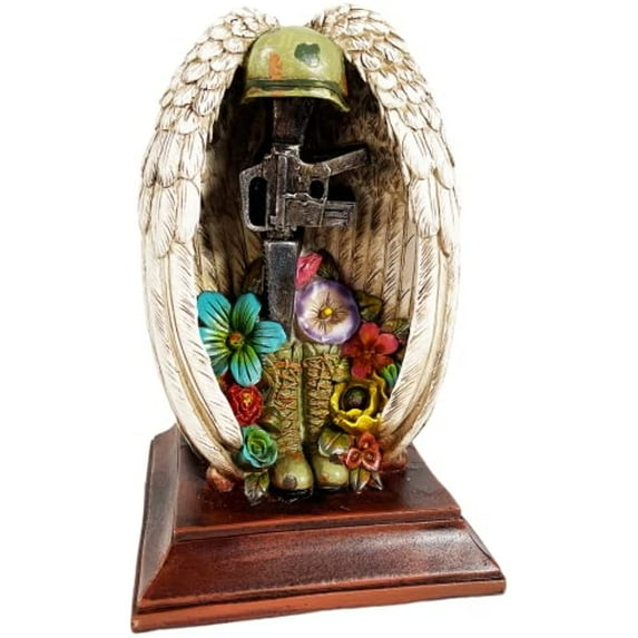 Urbalabs Army Air Force and Navy Fallen Soldier Battlefield Cross Statue Rustic Home Decor Man Cave Office Bedroom Living Room Decor Military Support (Battlefield Cross)