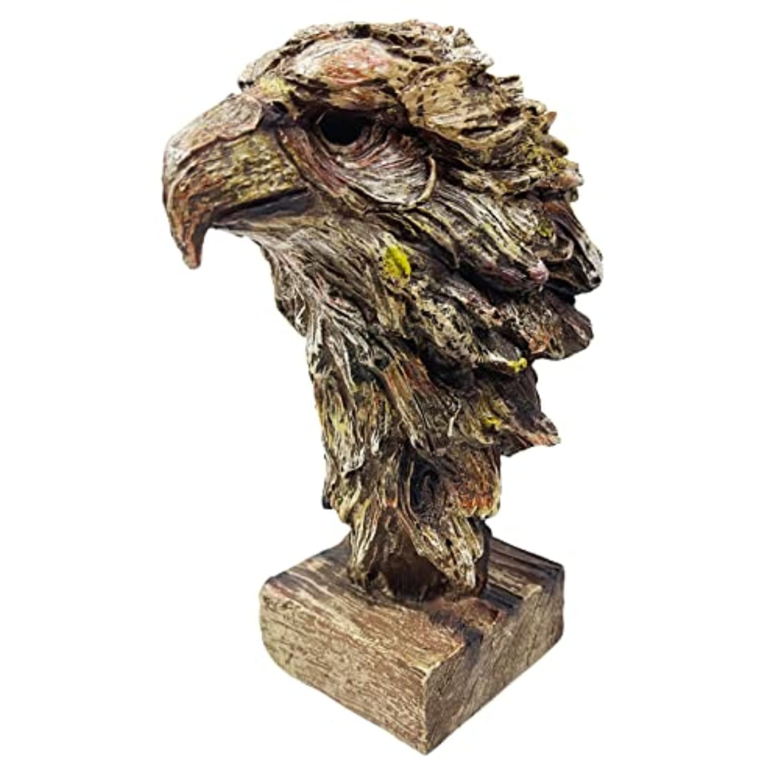 Urbalabs Carved Wood Look Bald Eagle 8 Inch Statues and Sculptures Bust American Eagle Statue Bronze Finish Large Cabin Home Western Patriotic Decor USA Freedom Flag Eagles Sculptures Figurines