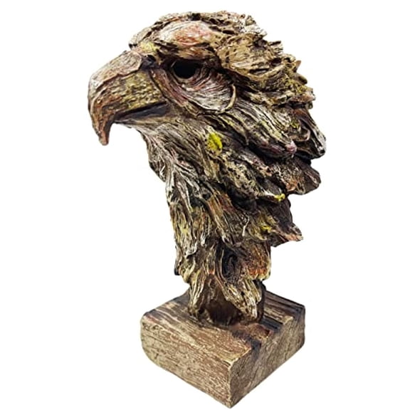 Urbalabs Carved Wood Look Bald Eagle 8 Inch Statues and Sculptures Bust American Eagle Statue Bronze Finish Large Cabin Home Western Patriotic Decor USA Freedom Flag Eagles Sculptures Figurines