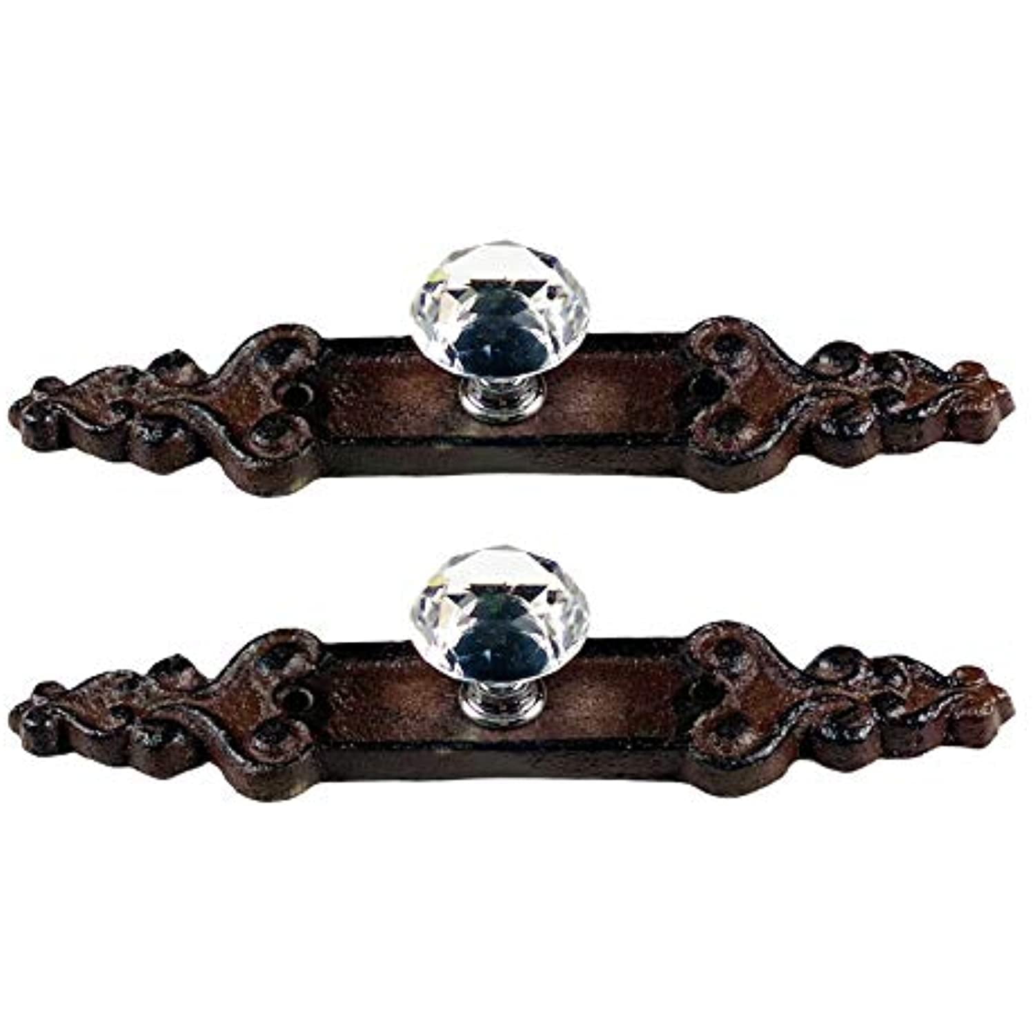 Urbalabs Cast Iron Crystal Glass Knobs Kitchen Cabinet Handles and Drawer Pulls Antique Country Home Rustic Decor Farmhouse Cabinet Handle Floral Western Dresser Pulls (2, Classic Cast Iron)