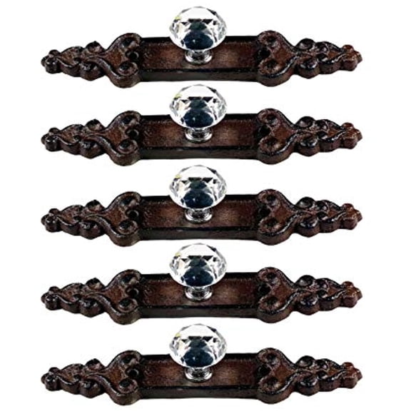 Urbalabs Cast Iron Crystal Glass Knobs Rustic Bronze Floral Cabinet Pulls 5 Piece Pack