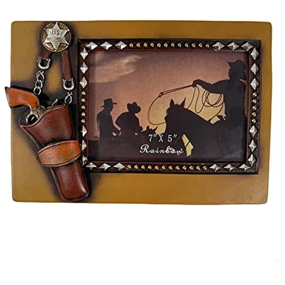 Urbalabs Cowboy Marshal Six Shooter Silver Stud 7x5 Western Decor Picture Frame Country Gifts Farmhouse Picture Frames Photo Frame Wall Hanging or Standing 7x5 Elaborate