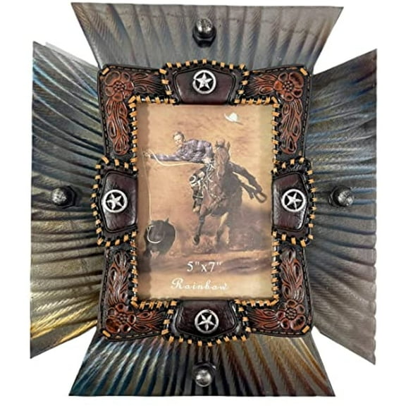Urbalabs Cowboy Western Metal Industrial Roper Star Rustic Country Decor Large Picture Frame 5 x 7Rustic Country Gifts Farmhouse Picture Frames Standing 5x7 Elaborate Picture Frame