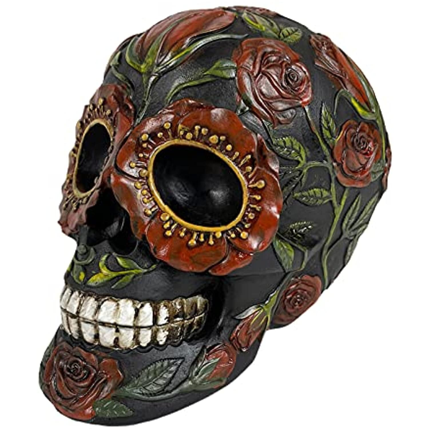 Urbalabs Day of The Dead DOD Gothic Floral Rose Flower Sugar Skull Decor Statue Skeleton Head Creepy Figurine Skull Gothic Colorful Skulls Dia De Los Muertos Decor