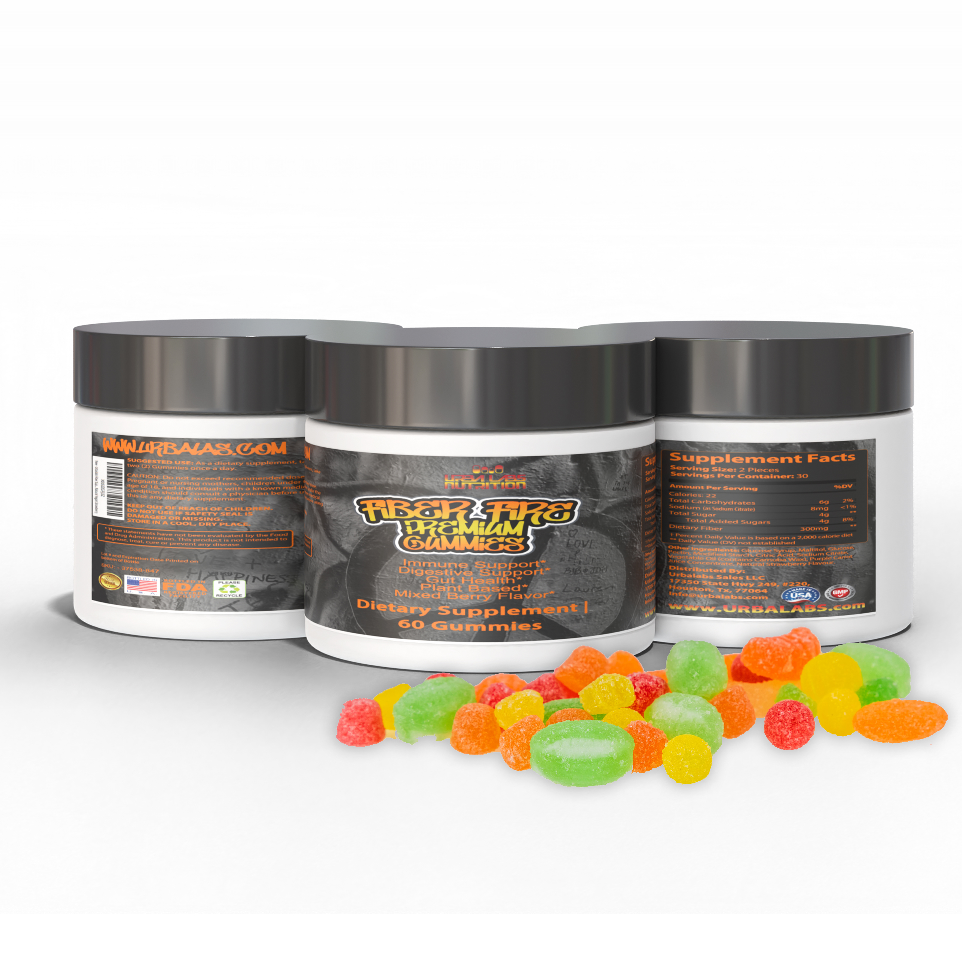 Urbalabs Fiber Supplement Gummies Prebiotic Digestive Health Supports