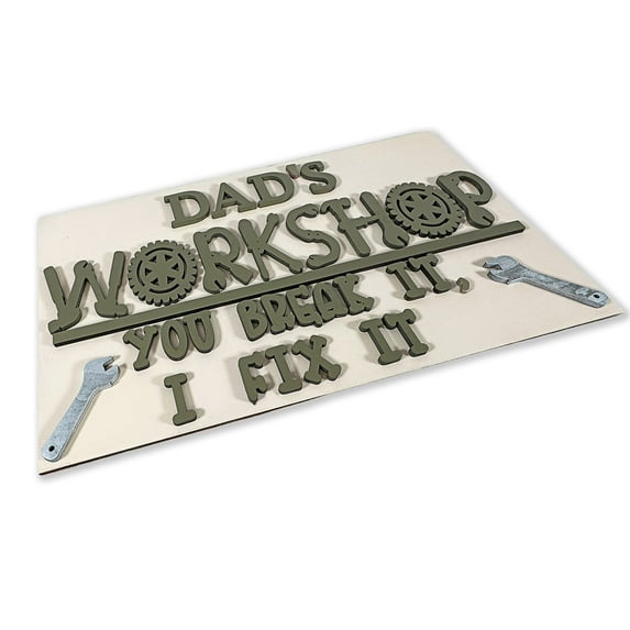 Urbalabs Handmade Daddys Workshop White Wooden 15" Inch 3D Gifts For Dad From Daughter Man Cave Sign Dads Garage Sign Dads Shed Custom Wood Shop Sign Laser Engraved Made In USA (24x18)