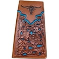 thumbnail image 1 of Urbalabs Leather Long Wallet Floral Embossed Longhorn Soft Leather Checkbook Style Cowboy Hand Crafted High End Mens Wallets Leather Rodeo Bi Fold Tooled Leather Gifts For Men (Brown & White), 1 of 5