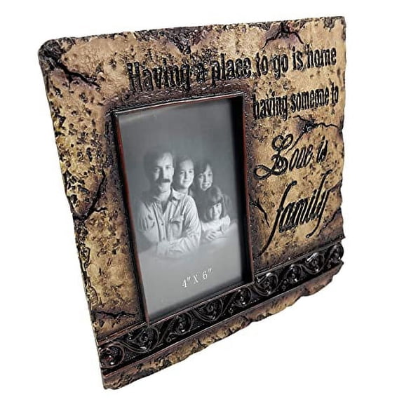 Urbalabs Love Is Family Religious Picture Frame 4x6 Christian Decor Gifts Scripture Frames Faux Inspirational Stones Frames Design Wall Hanging or Standing 4 x 6 Family Home Decor (Love Is Family)