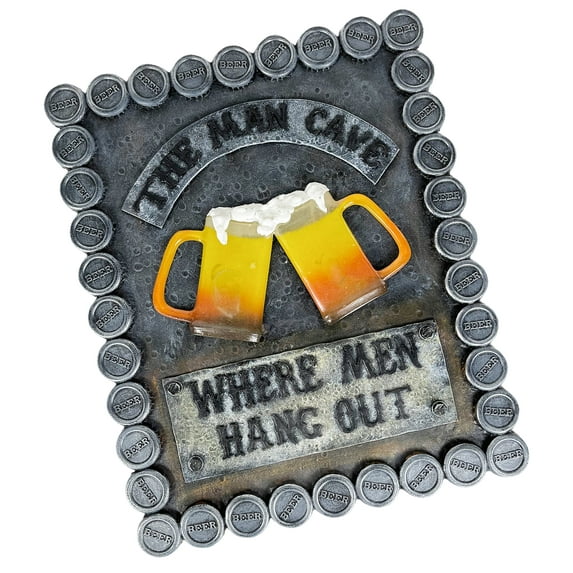 Urbalabs Mancave Beer Signs for Man Cave Garage Large Bar Sign Home Decor, The Man Cave Where Men Hang Out, Man Cave Garage Signs and Vintage Decor Beer Bottle Cap and Mugs