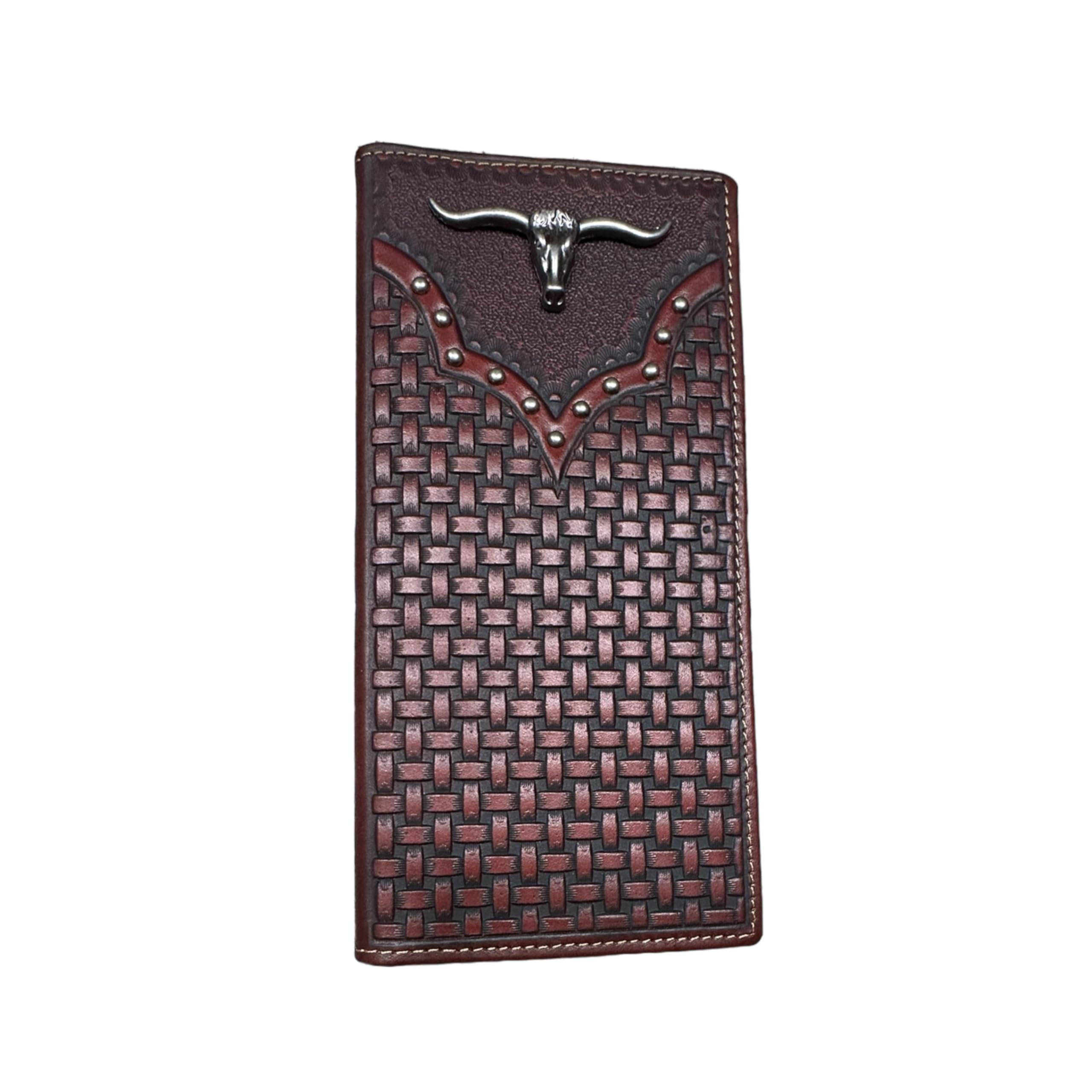 Urbalabs Mens Long Wallet Basketweave Tooled Leather Longhorn Concho ...