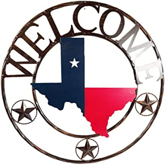 Urbalabs Don't Mess With Texas Metal Ring 24 Inch Texas Lone Star Twisted Rope Rustic Barn Star Outdoor Wall Decor Barn Star Western Decor Western Stars Wall Decor Lonestar Decor (Welcome)