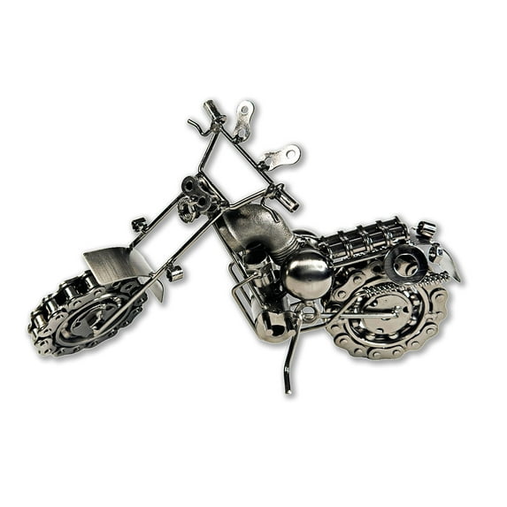 Urbalabs Metal Scrap Metal Motorcycle Figurines 10.5 Inch Chain Gang Silver Standing Motorcycle Decor Desk Mancave Motorcycle Sculpture Gifts for Motorcycle Enthusiasts Welded Art (M4S)