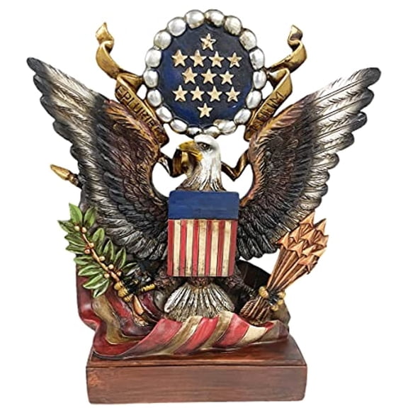 Urbalabs Military USA Pride USMC Bald Eagle Freedom Office Desk Statue and Sculptures 9 Inch God Bless America Patriotic Decor Hand Painted Freedom Flag Mighty Eagle USMC Navy