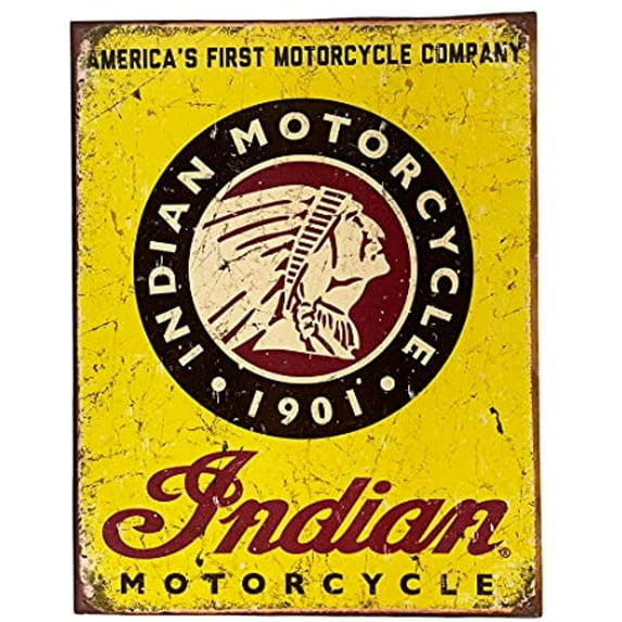 Urbalabs Motorcycle Vintage Americas Automotive Indian Decor Metal Tin Bar Decor Signs Decoration 12 x 16 inch Metal Sign for Bedroom Garden Patio Wall Art 12x 16 Home Decor Made In USA