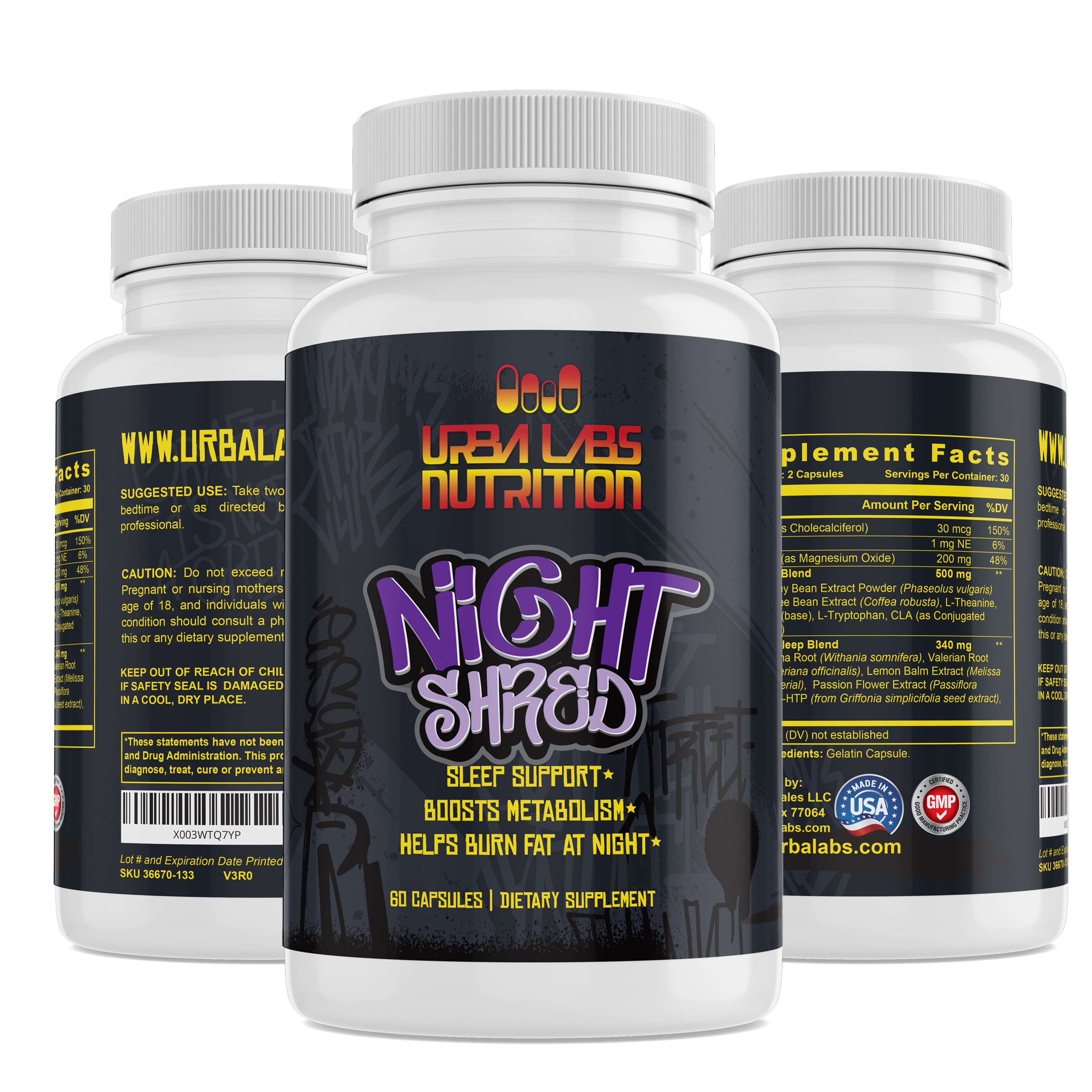 Urbalabs Night Shred Night Time Fat Burner Support Metabolism, Suppress