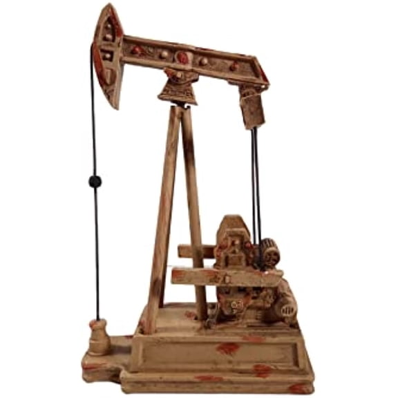 Urbalabs Oil Derricks Vintage Office Desk Statues Nodding Donkey Pumpjack Oilfield Memorabilia Derrick Small Oil Rig Recycler Sculpture Green, Cream, Teal Pumpjack Oil Rig Presents (Tan)