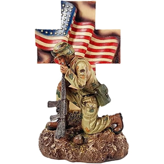 Urbalabs Police Officer Army Ranger Coasty and Kneeling Soldier Statues Desk Decor Decorative Servicemen Gifts Service Decorations for Home Office (Kneeling Soldier at Cross)