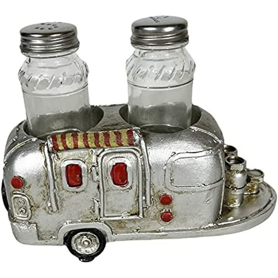 Urbalabs RV Camper Mobile Home Trailer Air Stream Salt and Pepper Shaker Caddy Farmhouse Country Dinner Table Holder Glass Set of Salt And Pepper Shakers Great Camping Lover Gift