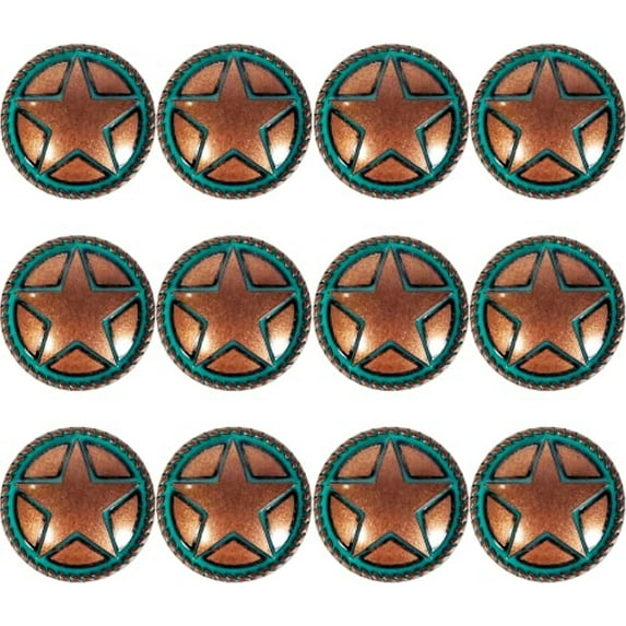 Urbalabs Teal Star Cast Iron Kitchen Cabinet Handles and Drawer Pulls Western Concho Cross Horseshoe and Star Country Home Rustic Decor Farmhouse Cabinet Handle Cabinet Knobs (12 Pack Knobs)