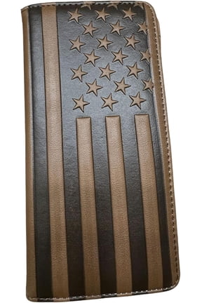 Urbalabs USA Flag Embossed Wallet Bi Fold Western Wallet or Checkbook Style Cowboy Military Patriotic Hand Crafted Distressed Look Mens American Flag Wallets Gifts For Men (Long Wallet)