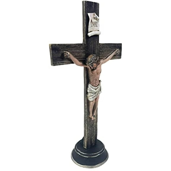 Urbalabs Western 12 Inch Standing Cross Jesus Christ On The Cross Religious Christian Distressed Silver Star Wall Hanging Cross Country Wall Decor Room Decoration Office Church Home (Standing Cross)