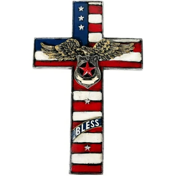 Urbalabs Western 12 Inch Wall Cross Civil Service Back The Blue Cross Distressed Wall Hanging Cross Wall Decor Room Decoration Office Church Home Station (Back The Blue)