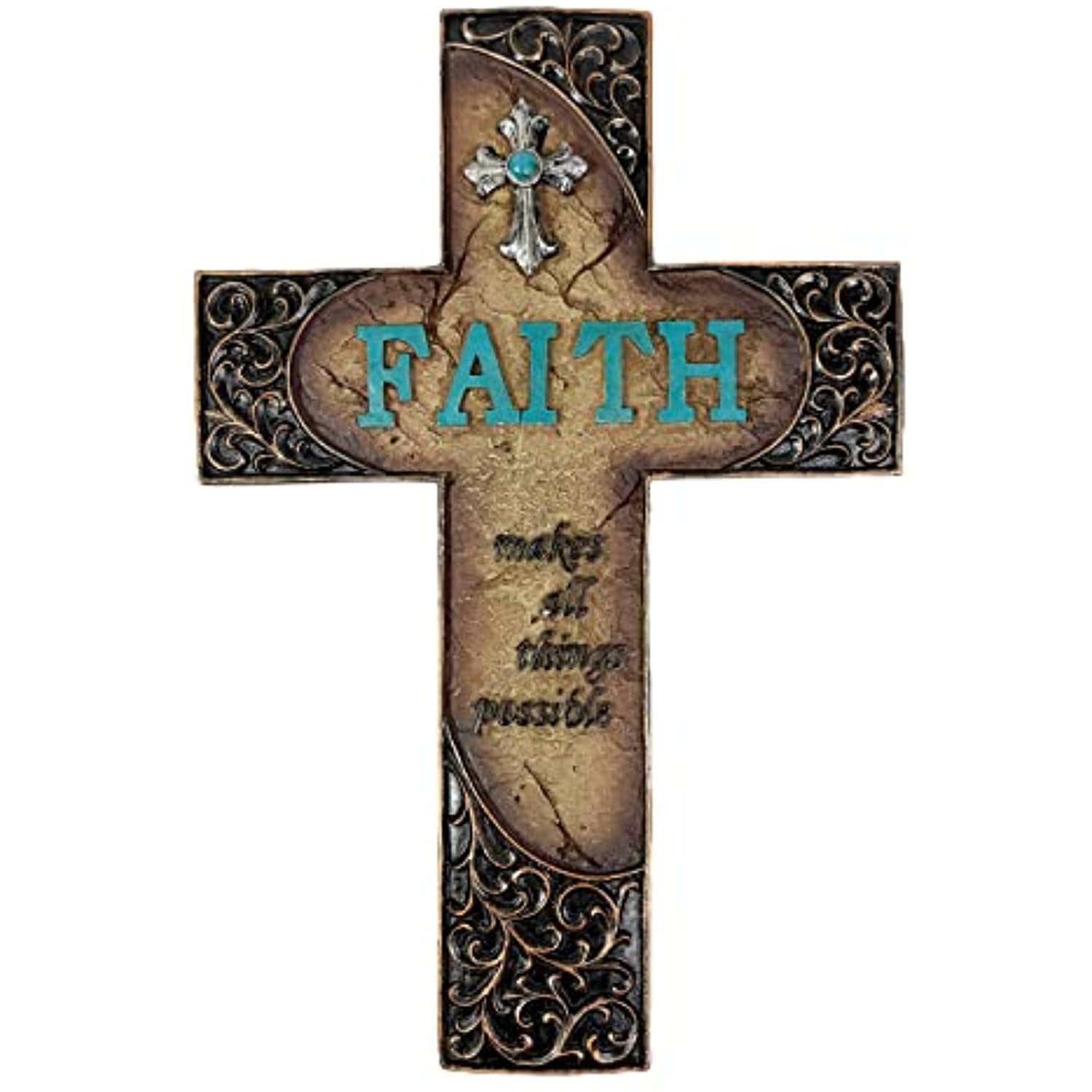 Urbalabs Western 12 Inch Wall Cross Faith Makes All Things Silver Cross Rustic Cowboy Religious Wall Hanging Cross Country Wall Decor Room Decoration Office Church Home