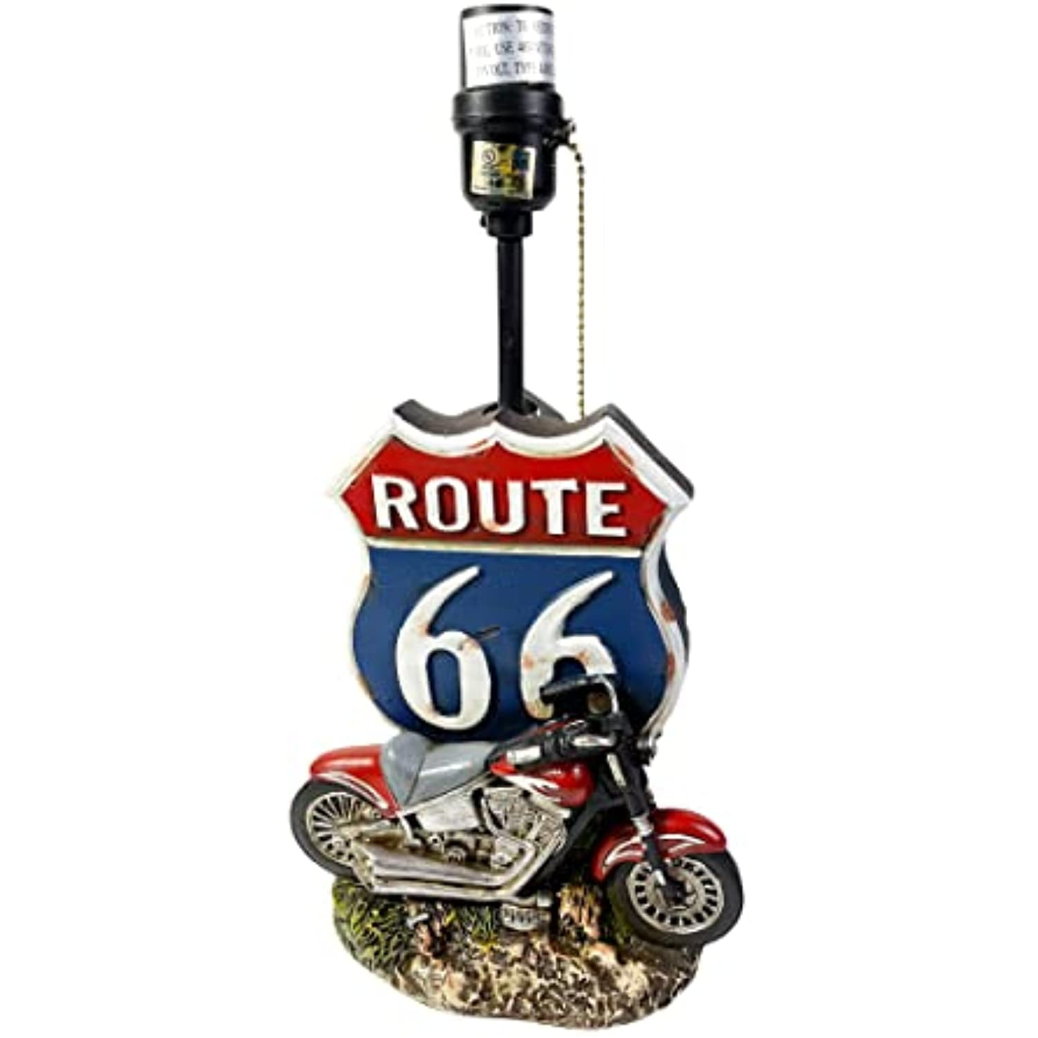 Urbalabs Western Biker Route 66 Motorcycle Biker Chain Gas Pump Decor Rustic Man Cave Decor Table Lamp Farmhouse Nightstands Living Room End Tables Lamps for Bedrooms Office Lamp Only (Route 66 Lamp)