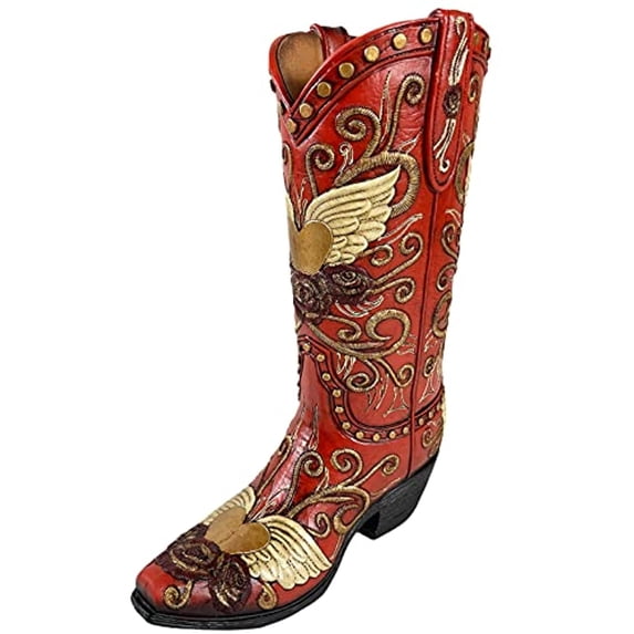 Urbalabs Western Cowboy Boot Red Angel Wings and Heart Flower Vase Decorative Cowboy Boots Vases Home Office Rustic Decor Country Living Wedding Centerpiece