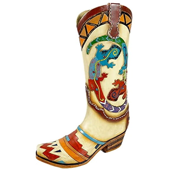 Urbalabs Western Cowboy Boot Southwestern Indian Geko Lizard Flower Vase Decorative Cowboy Boots Vases Home Office Rustic Decor Country Living Wedding Centerpiece