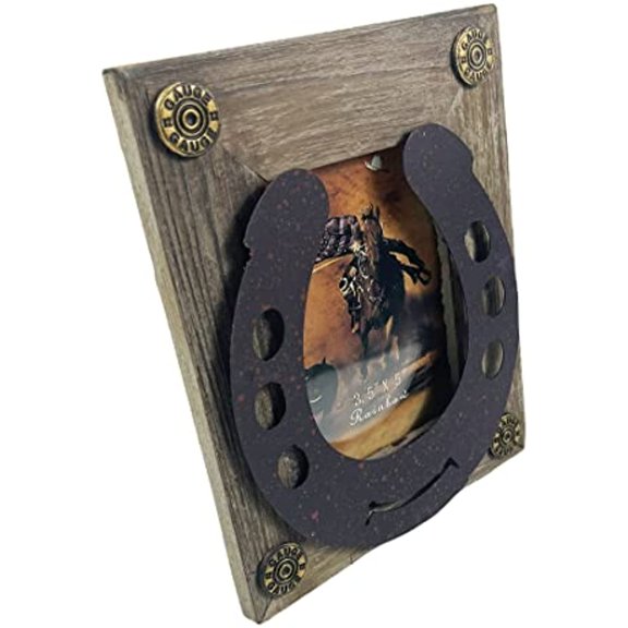 Urbalabs Western Cowboy Horseshoe Shotgun Shell Wood Country Decor Picture Frame 3.5 x 5 Rustic Country Gifts Farmhouse Picture Frames Standing 3.5x5 Elaborate Picture Frame