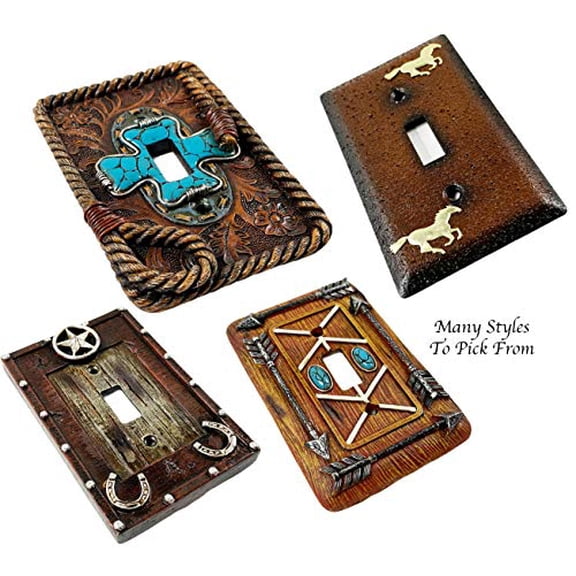 Urbalabs Western Cowboy Horseshoe and Star Decorative Light Switch Outlet Wall Plate Covers Country Home Rustic Light Switch Covers Single Double 2 Gang Switch Plates (Double Switc