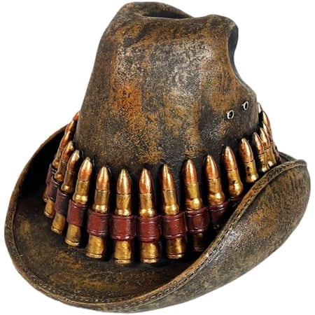 Urbalabs Western Cowboy Trilby Bullet Hat and Silver Star Saddle Coin Banks Decorative Cowboy Boots Resin Banks Home Office Rustic Decor Country Living (Bullet Band Trilby)