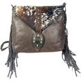thumbnail image 1 of Urbalabs Western Crossbody Fringe Buckle Cowhair Leather Messenger Teal Stone Tooled Tote Bag Hand Stitched Purses (Dark Brown), 1 of 7