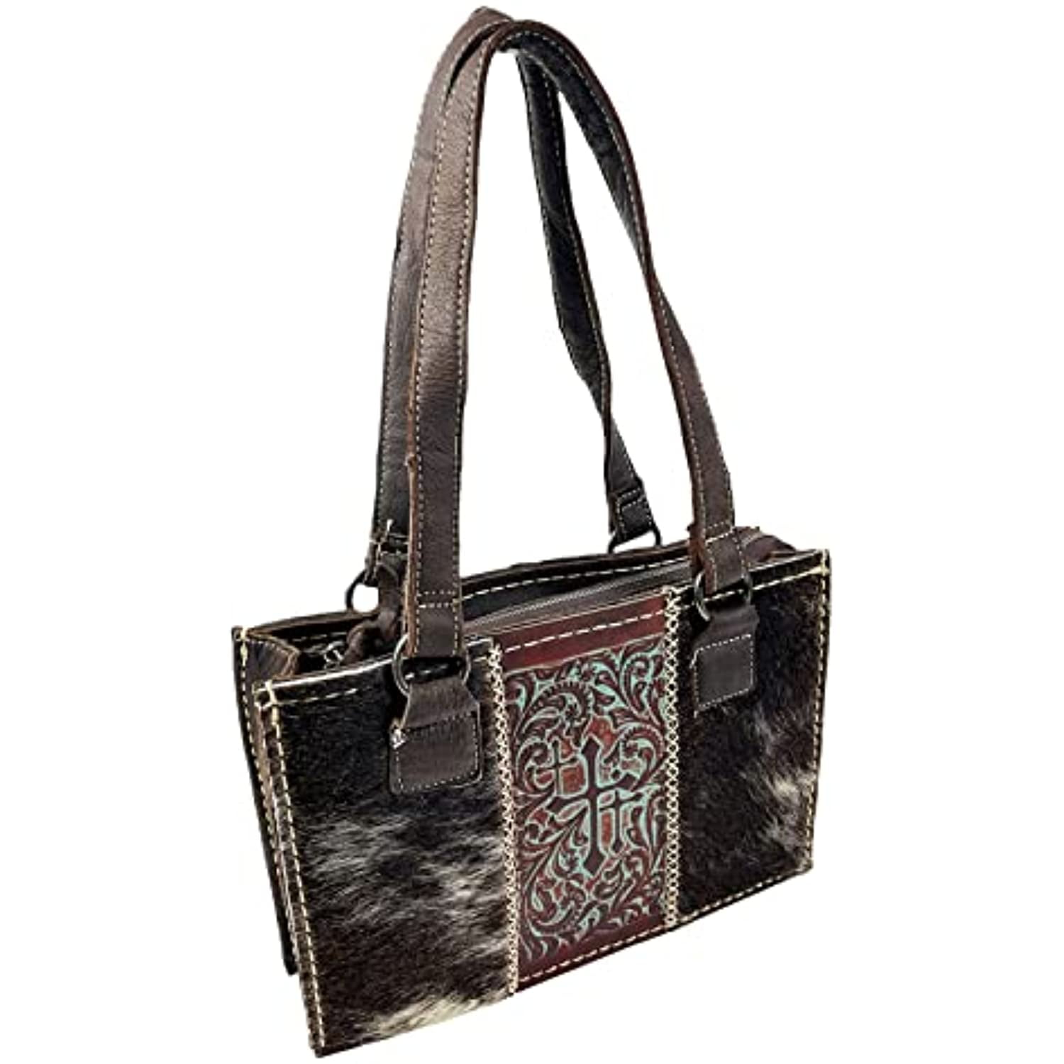 Urbalabs Western Genuine CowHair Tooled Crosses Leather Purse Handbag Tote Bag Women Zipper Hand Stitched Over Shoulder Purses In Dark Brown Dark Bro bdf4f0c4 68b6 48df a90c ad4d7f392e07.ed1d951f53deb086d609c53b74d73cb4