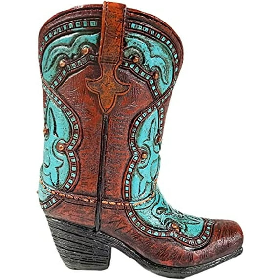 Urbalabs Western Mini Cowboy Boot Vase Toothpick Pencil Holder Teal Red Pink Cowboy Flower Vase Decorative Boots Vases Rustic Decor Country Living Wedding Centerpiece (Classic Teal)