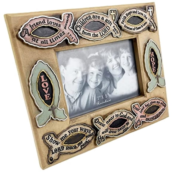 Urbalabs Western Religious Hope Love Cross Fish Family Christian Picture Photo Frame Country Decor Picture Frame 7" x 5" Rustic Gifts Farmhouse Picture Frames Standing 7x5 Elaborate Picture Frame