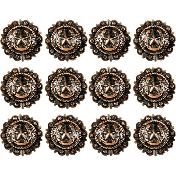 Urbalabs Western Rustic Concho Copper Horseshoe Star Kitchen Cabinet Rustic Drawer Knobs Dresser Knobs Pulls for Country Farmhouse Western Drawer Knob Set of 12 (Large Concho Copper Horseshoe Star)