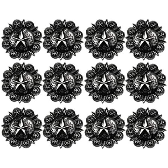 Urbalabs Western Rustic Concho Star Kitchen Cabinet Rustic Drawer Knobs Ranch Star Cabinet and Dresser Knobs Pulls for Country Farmhouse Old Western Drawer Knob Set of 12 (Large Concho Silver)
