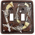 thumbnail image 1 of Urbalabs Western Six Shooter Rope Cowboy Silver Star Decorative Light Switch Outlet Wall Plate Covers Country Home Rustic Light Switch Covers Single Double 2 Gang Switch Plates (Double Switch), 1 of 7