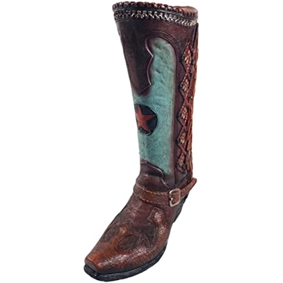 Urbalabs Western Teal Brown Cowboy Boot Vase 12 Inch Brown Teal Tassel Cowboy Boot Flower Vase Decorative Cowboy Boots Vases Home Office Rustic Decor Country Living Wedding Centerpiece