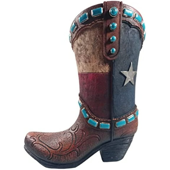 Urbalabs Western Teal Stone Texas Brown Cowboy Boot Vase Large 12 Inch Brown Teal Cowboy Boot Flower Vase Decorative Cowboy Boots Vases Home Office Rustic Decor Country Living Wedding Centerpiece