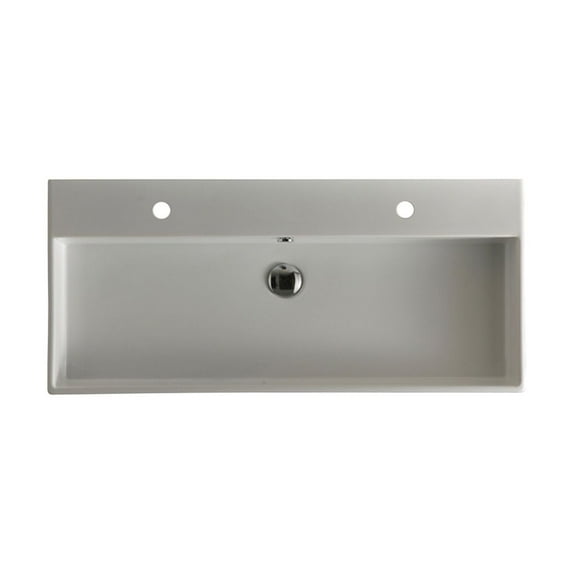 Urban 100.02 Wall Mount/Vessel Bathroom Sink in Ceramic White with Two Faucet Holes