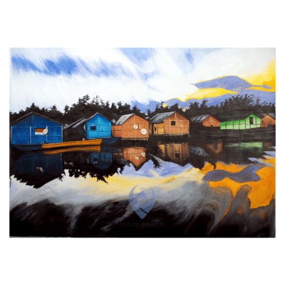 Urban Afrique African Painting Nzulezu Homes, decor for house paintings, African Decor