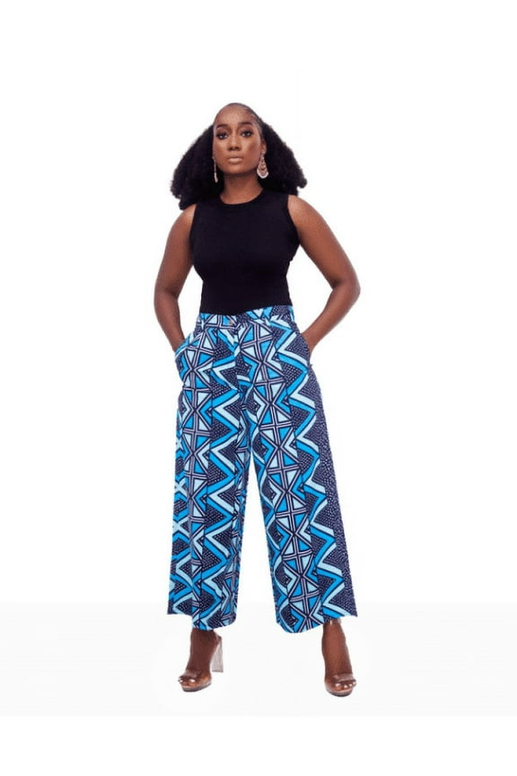 Palazzo Pants for women, Ankara Palazzo Pants in Shades of Blue, Casual Wide Leg