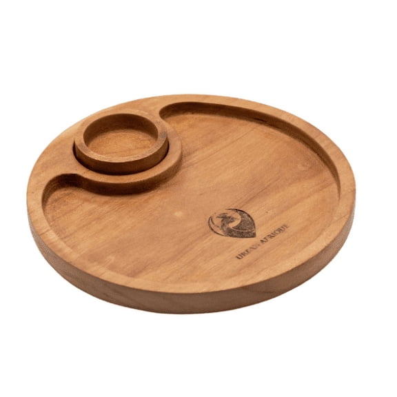 Urban Afrique Plates with Sauce Bowl, African Wooden Plates & Sauce Bowl