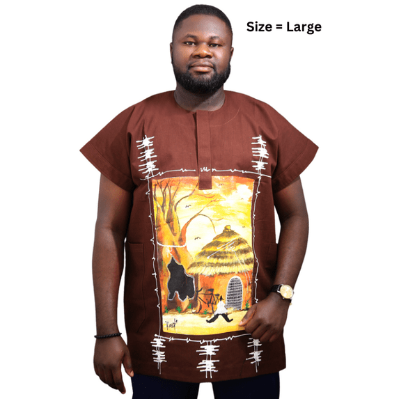 Urban Afrique african Denim shirt for men Brown Color  African men's wear