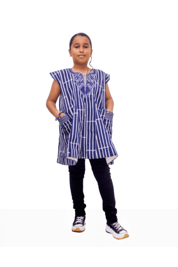 dresses For Kids Blue Smock Dress Ankara Traditional Style Short Sleeve Round Neck
